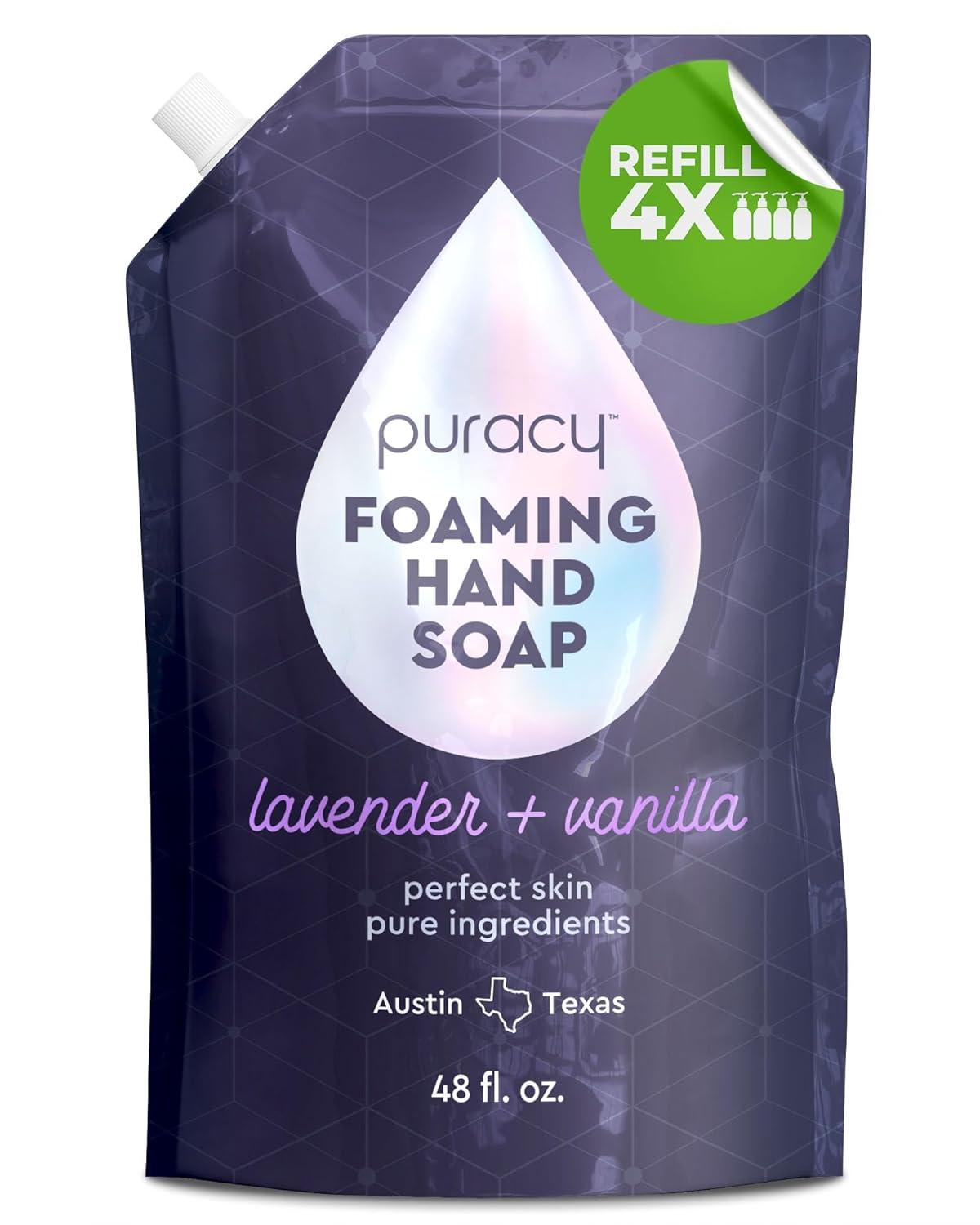 image:imagePuracy Foaming Hand Soap Refill PlantPowered Natural Hand Soap As Seen on TikTok NonToxic SulfateFree Liquid Soap Moisturizing Foam Handwash Liquid Lavender amp Vanilla 48 fl ozLavender Vanilla