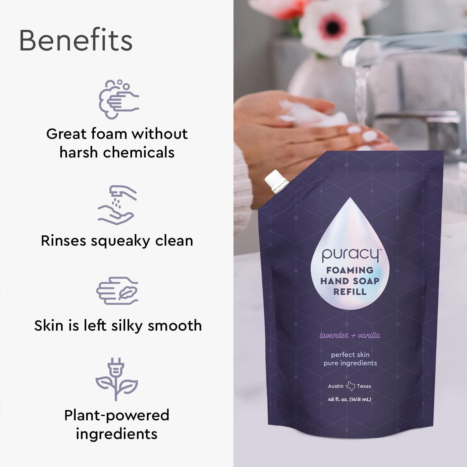 image:imagePuracy Foaming Hand Soap Refill PlantPowered Natural Hand Soap As Seen on TikTok NonToxic SulfateFree Liquid Soap Moisturizing Foam Handwash Liquid Lavender amp Vanilla 48 fl ozLavender Vanilla