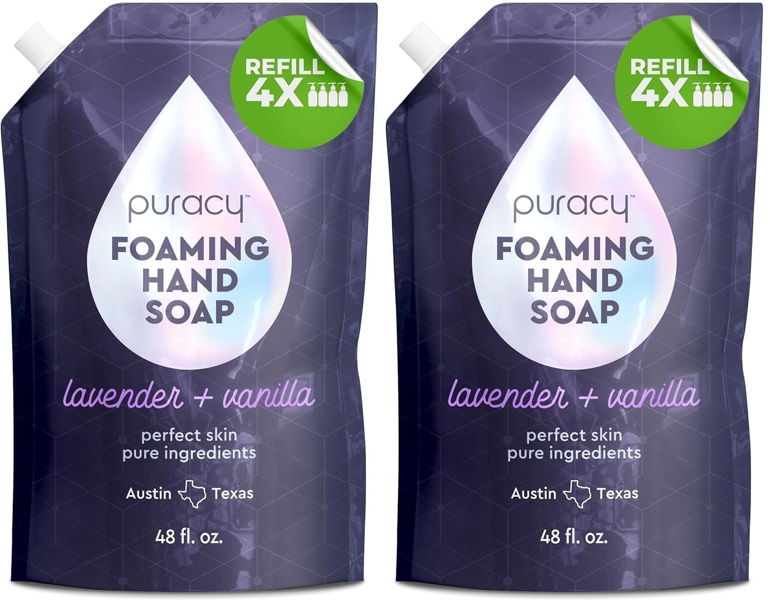 image:imagePuracy Foaming Hand Soap Refill PlantPowered Natural Hand Soap As Seen on TikTok NonToxic SulfateFree Liquid Soap Moisturizing Foam Handwash Liquid Lavender amp Vanilla 48 fl ozLavender Vanilla