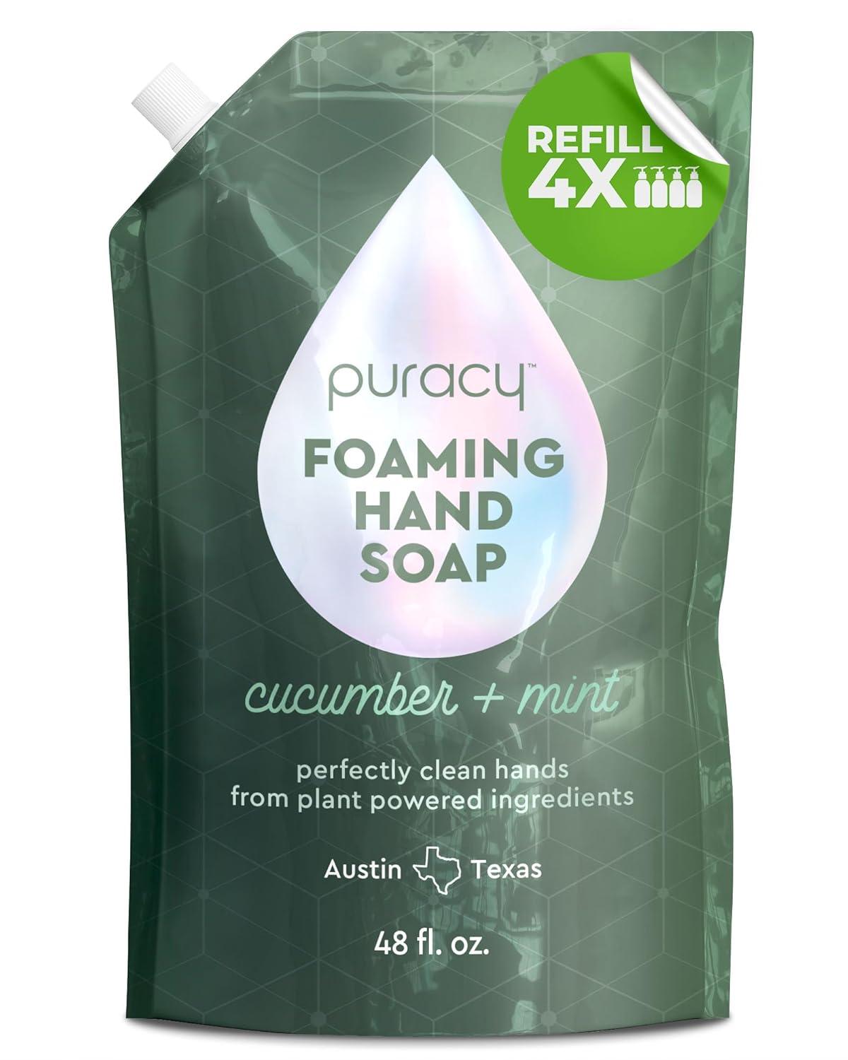 image:imagePuracy Foaming Hand Soap Refill PlantPowered Natural Hand Soap As Seen on TikTok NonToxic SulfateFree Liquid Soap Moisturizing Foam Handwash Liquid Lavender amp Vanilla 48 fl ozCucumber Mint
