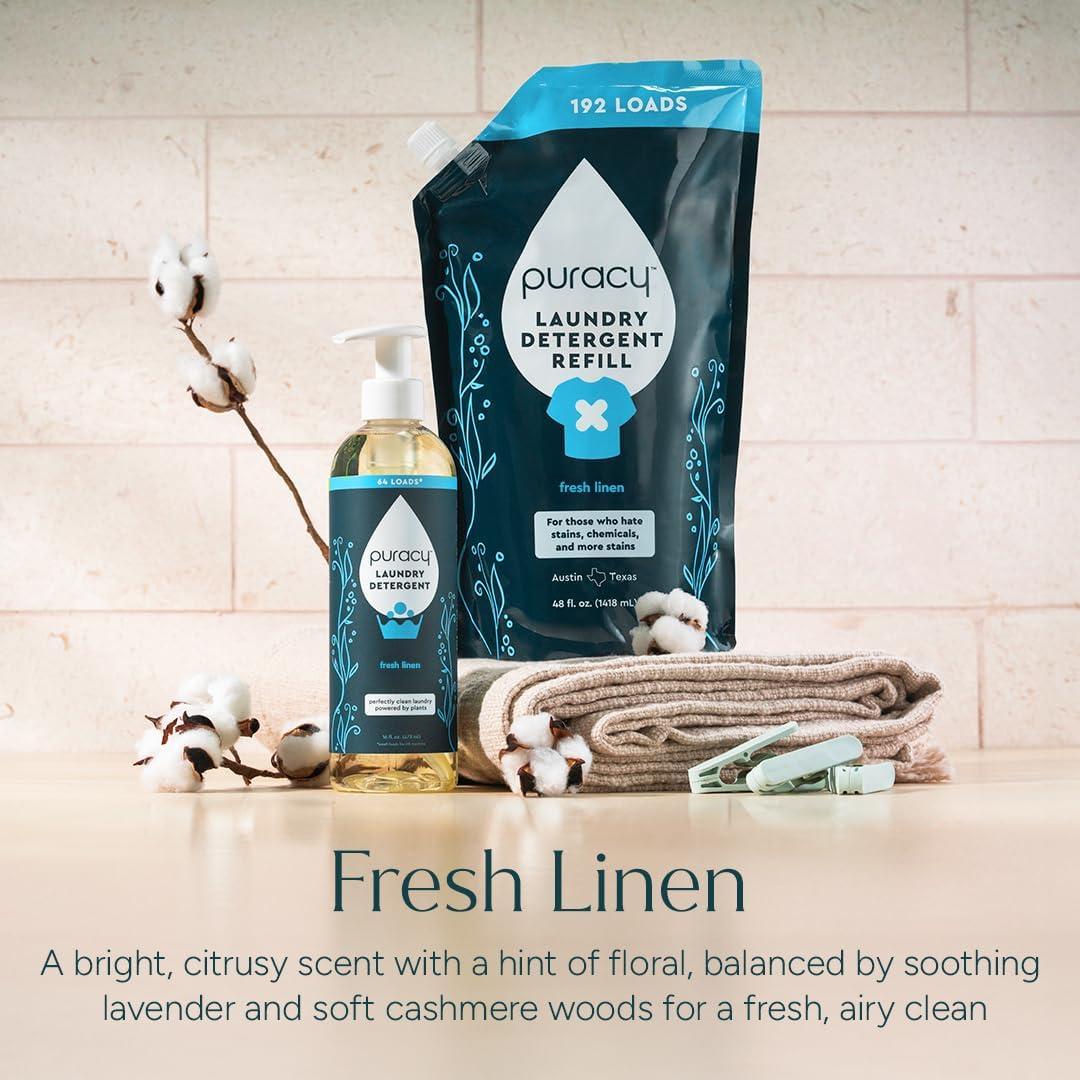 image:imagePuracy Laundry Detergent Refill EnzymePowered Liquid Laundry Detergent Concentrate Natural Laundry Detergent Seen on TikTok NonToxic Fresh Linen 48 fl oz 192 LoadsFresh Linen