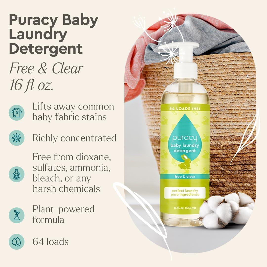 image:imagePuracy Laundry Detergent Refill EnzymePowered Liquid Laundry Detergent Concentrate Natural Laundry Detergent Seen on TikTok NonToxic Fresh Linen 48 fl oz 192 LoadsBabyFree Clear