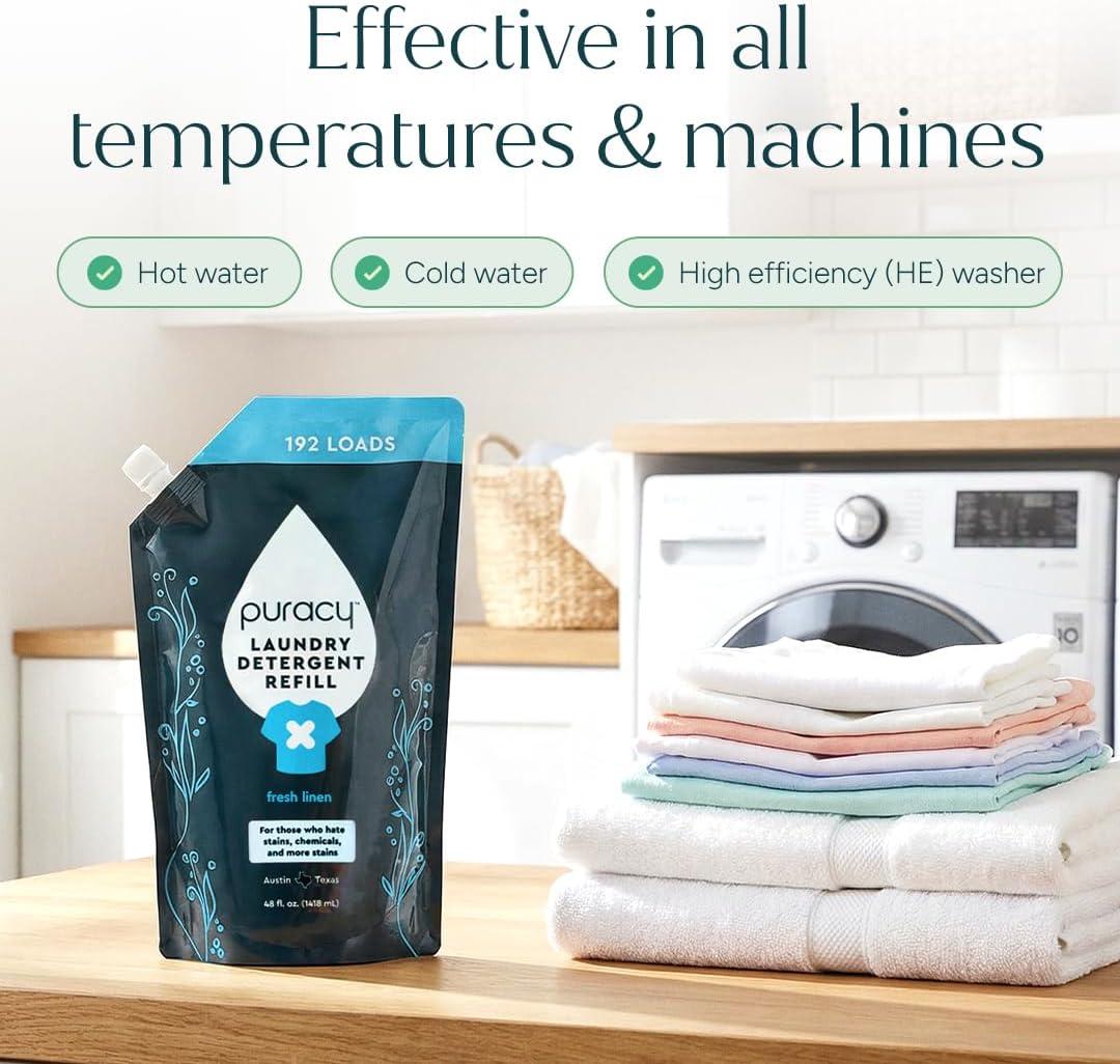 image:imagePuracy Laundry Detergent Refill EnzymePowered Liquid Laundry Detergent Concentrate Natural Laundry Detergent Seen on TikTok NonToxic Fresh Linen 48 fl oz 192 LoadsFresh Linen