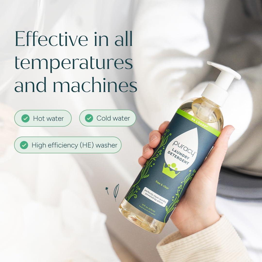 image:imagePuracy Laundry Detergent Refill EnzymePowered Liquid Laundry Detergent Concentrate Natural Laundry Detergent Seen on TikTok NonToxic Fresh Linen 48 fl oz 192 LoadsFree Clear