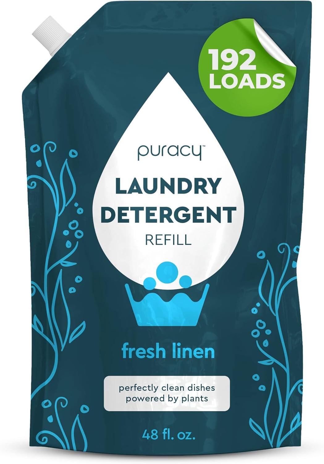 image:imagePuracy Laundry Detergent Refill EnzymePowered Liquid Laundry Detergent Concentrate Natural Laundry Detergent Seen on TikTok NonToxic Fresh Linen 48 fl oz 192 LoadsFresh Linen