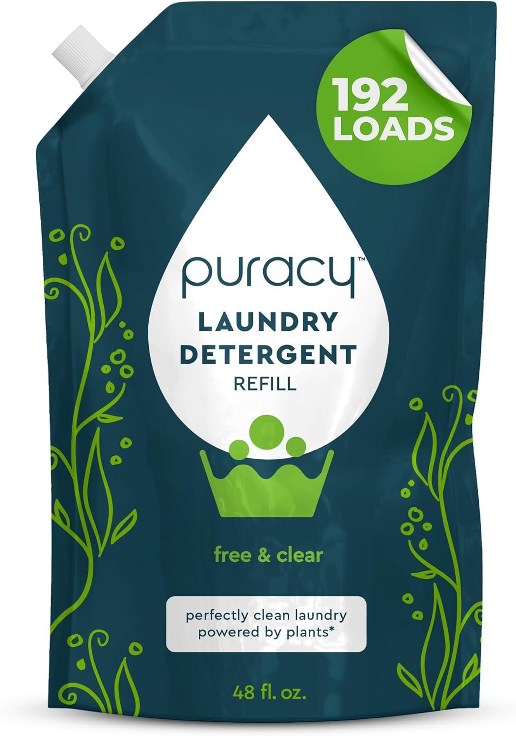 image:imagePuracy Laundry Detergent Refill EnzymePowered Liquid Laundry Detergent Concentrate Natural Laundry Detergent Seen on TikTok NonToxic Fresh Linen 48 fl oz 192 LoadsFree Clear