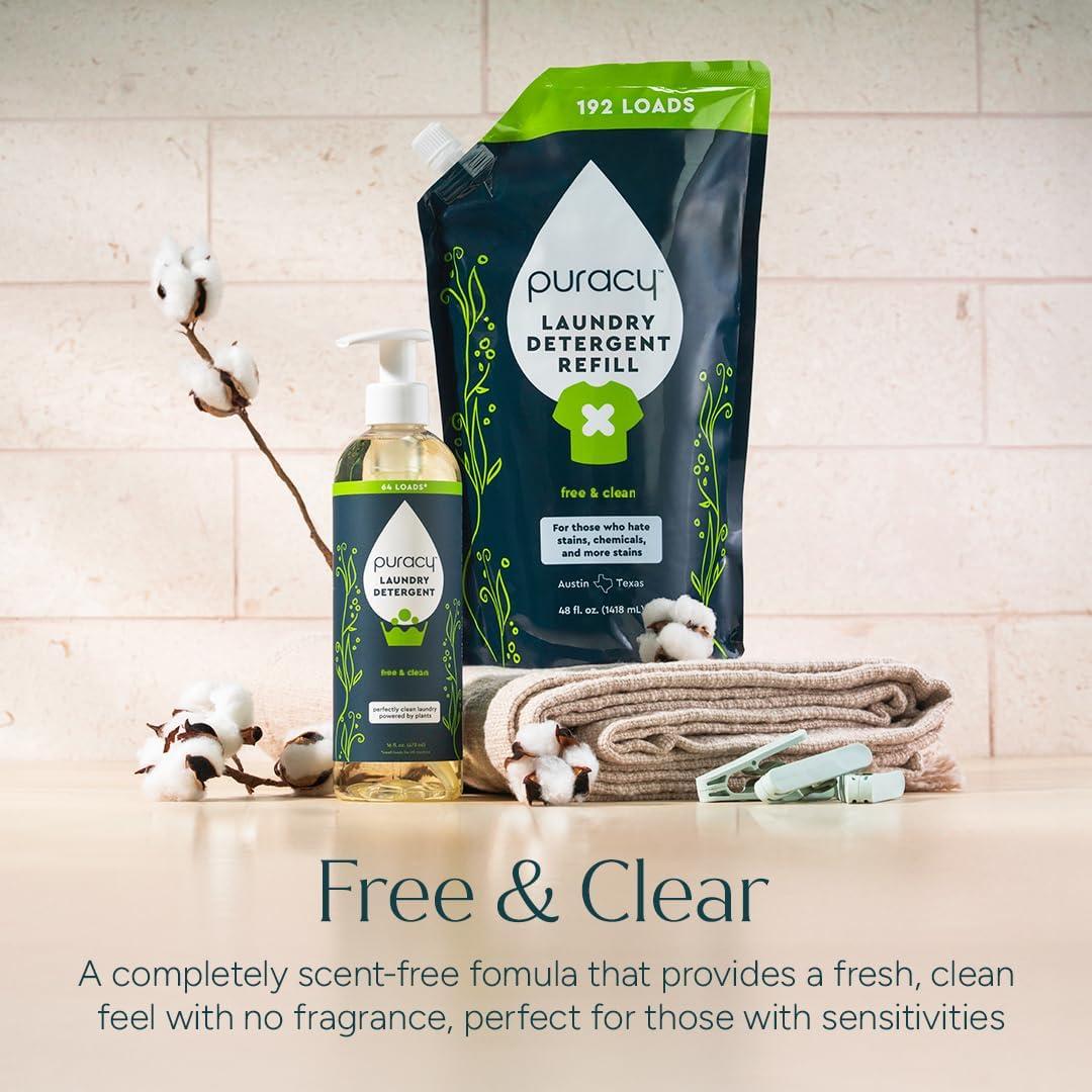image:imagePuracy Laundry Detergent Refill EnzymePowered Liquid Laundry Detergent Concentrate Natural Laundry Detergent Seen on TikTok NonToxic Fresh Linen 48 fl oz 192 LoadsFree Clear