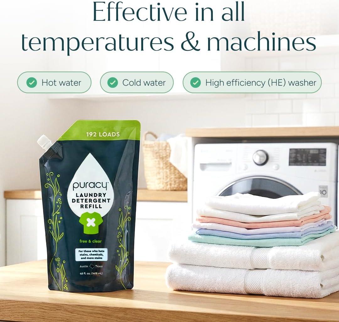 image:imagePuracy Laundry Detergent Refill EnzymePowered Liquid Laundry Detergent Concentrate Natural Laundry Detergent Seen on TikTok NonToxic Fresh Linen 48 fl oz 192 LoadsFree Clear