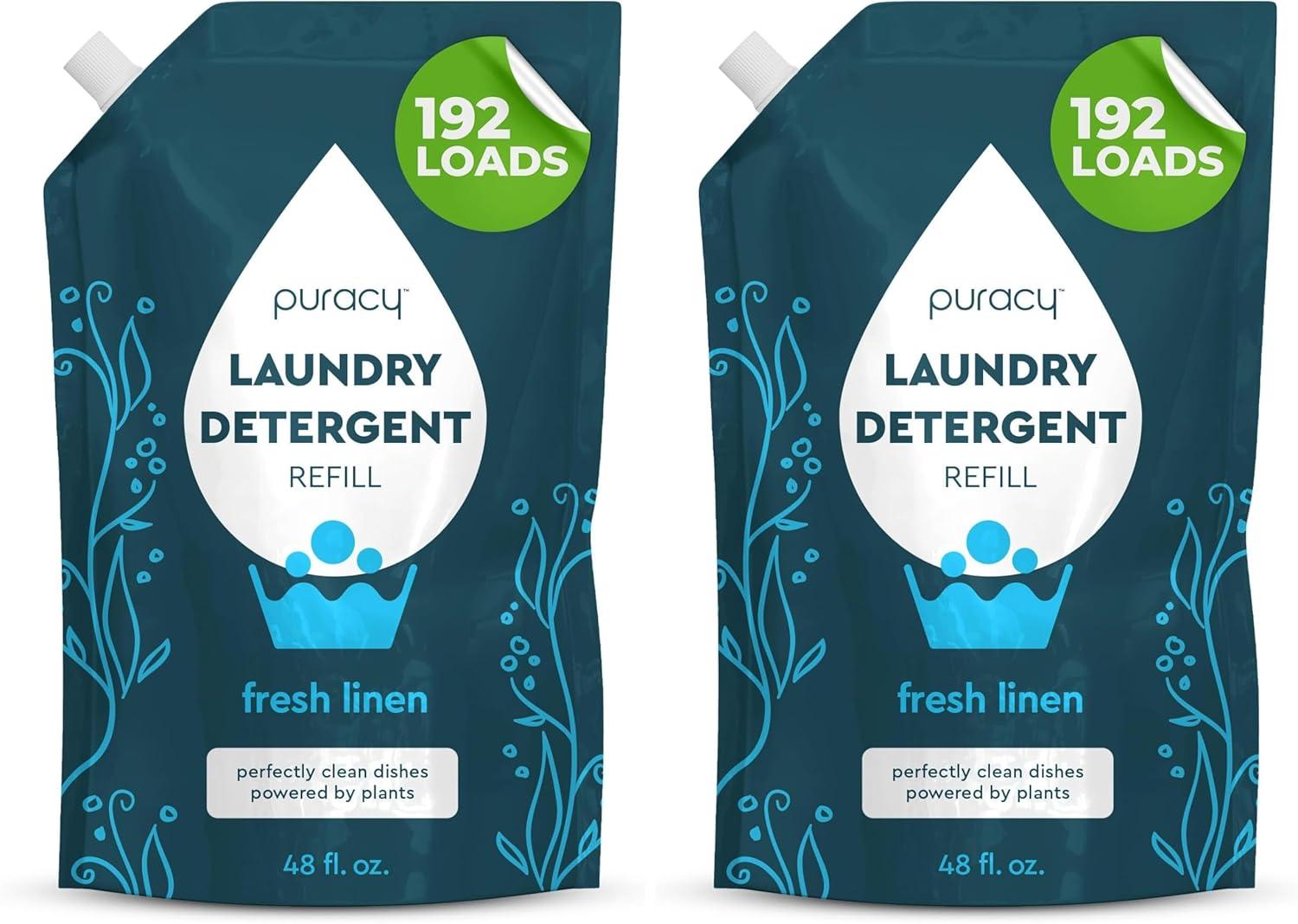 image:imagePuracy Laundry Detergent Refill EnzymePowered Liquid Laundry Detergent Concentrate Natural Laundry Detergent Seen on TikTok NonToxic Fresh Linen 48 fl oz 192 LoadsFresh Linen