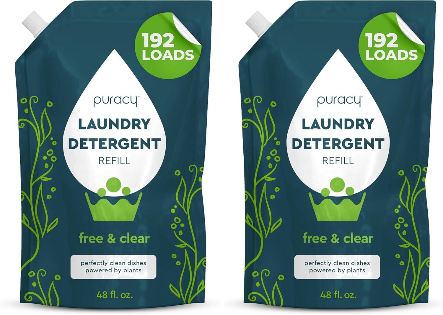 image:imagePuracy Laundry Detergent Refill EnzymePowered Liquid Laundry Detergent Concentrate Natural Laundry Detergent Seen on TikTok NonToxic Fresh Linen 48 fl oz 192 LoadsFree Clear