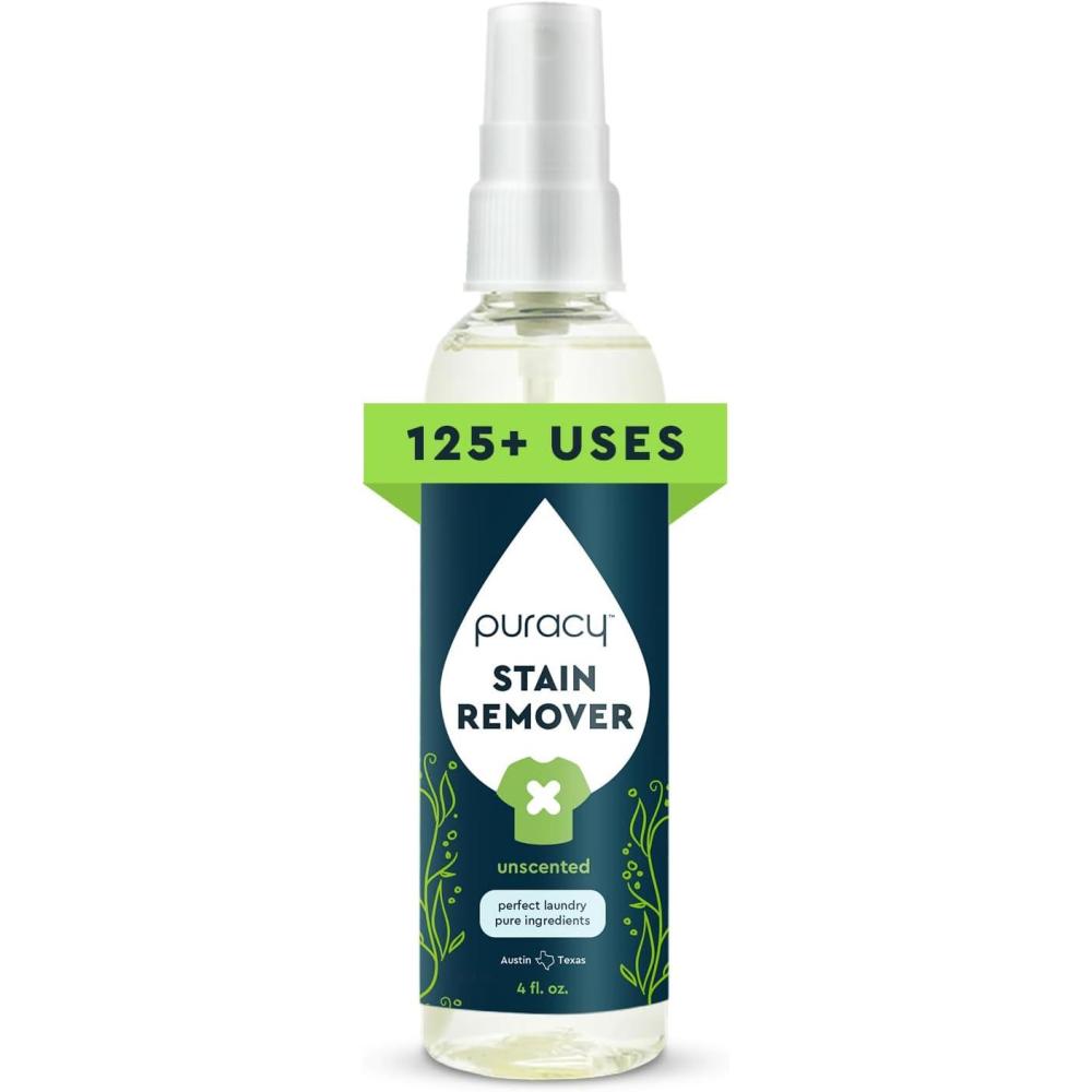 image:imagePuracy Stain Remover Travel and Laundry Stain Cleaner for Clothes Baby Essentials Kids Stains Oil and Fabric Spot Cleaner Stain Remover Spray 4 fl ozStain Remover Spray  4 fl oz