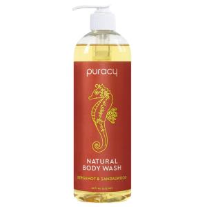 Puracy Body Wash Refill, Natural Body Wash, 98.6% Pure Plant Ingredients, Moisturizing Shower Gel for Women Men Kids, Body Soap for Dry Sensitive Skin Gently Scented with Citrus & Sea Salt, 48 Oz(Bergamot & Sandalwood)