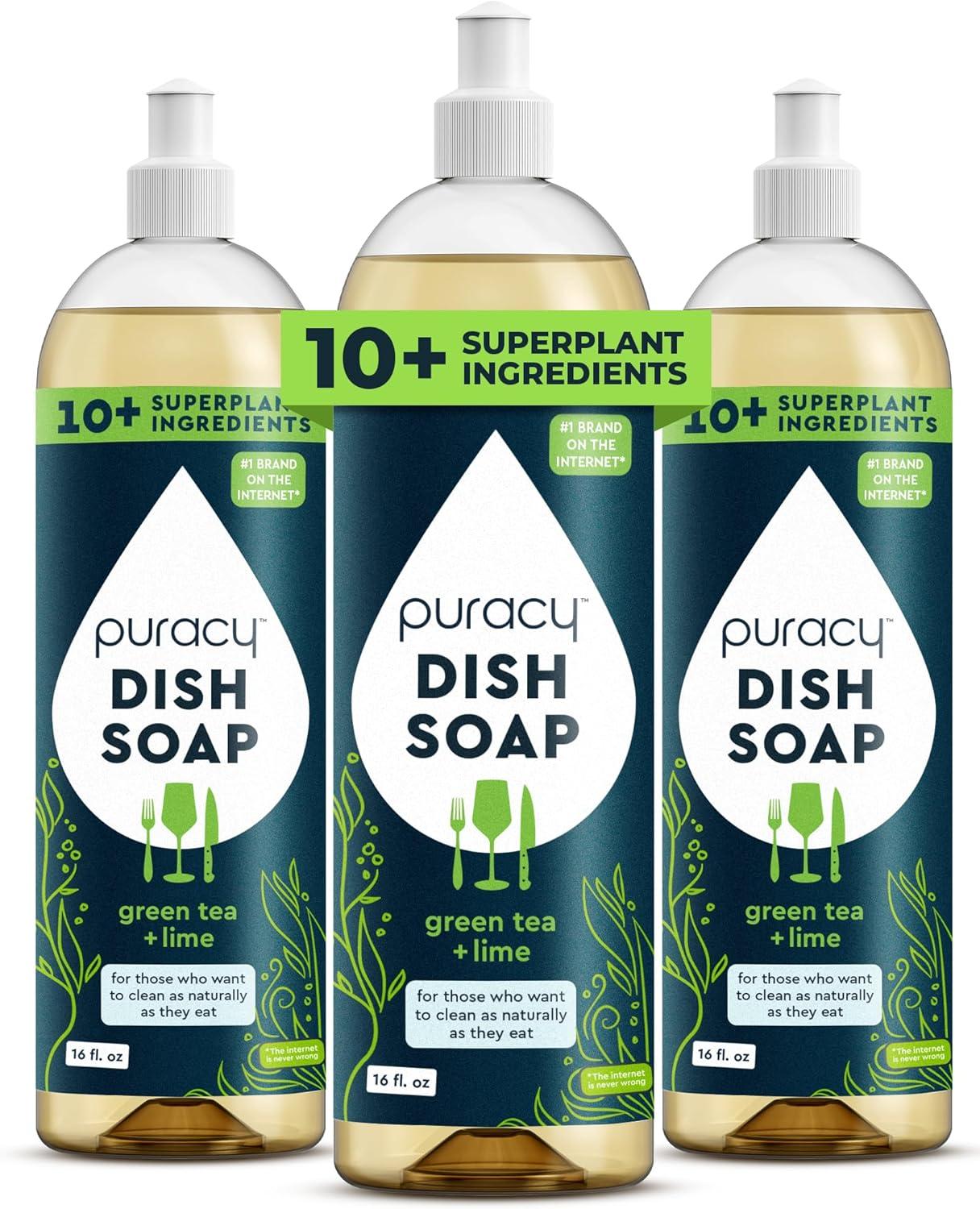 image:imagePuracy Natural Dish Soap Refill SkinSoftening PlantBased Liquid Dishwashing Detergent Soap CleanRinsing WaterSheeting Formula Organic Lemongrass 48 fl ozGreen Tea Lime