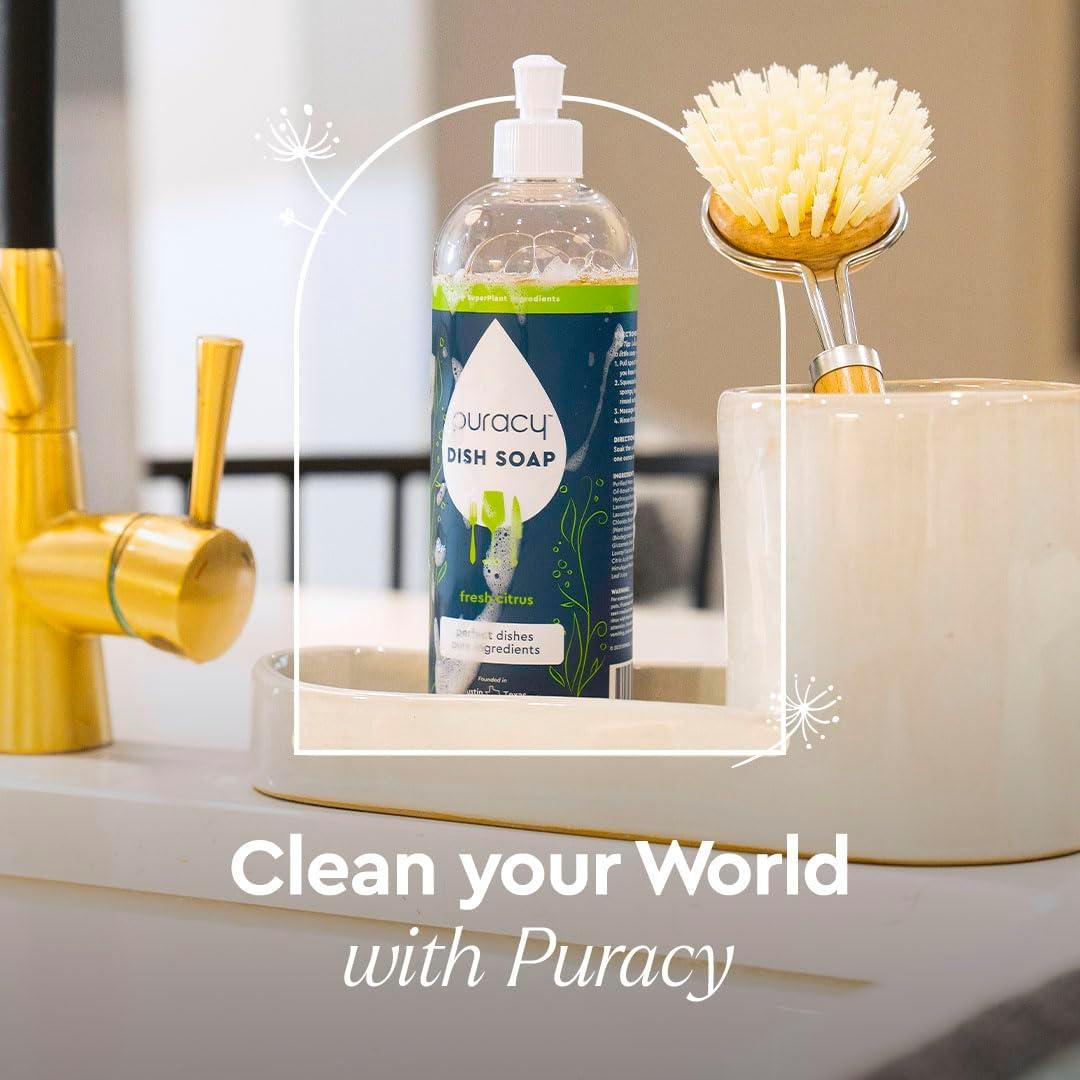 image:imagePuracy Natural Dish Soap Refill SkinSoftening PlantBased Liquid Dishwashing Detergent Soap CleanRinsing WaterSheeting Formula Organic Lemongrass 48 fl ozCitrus