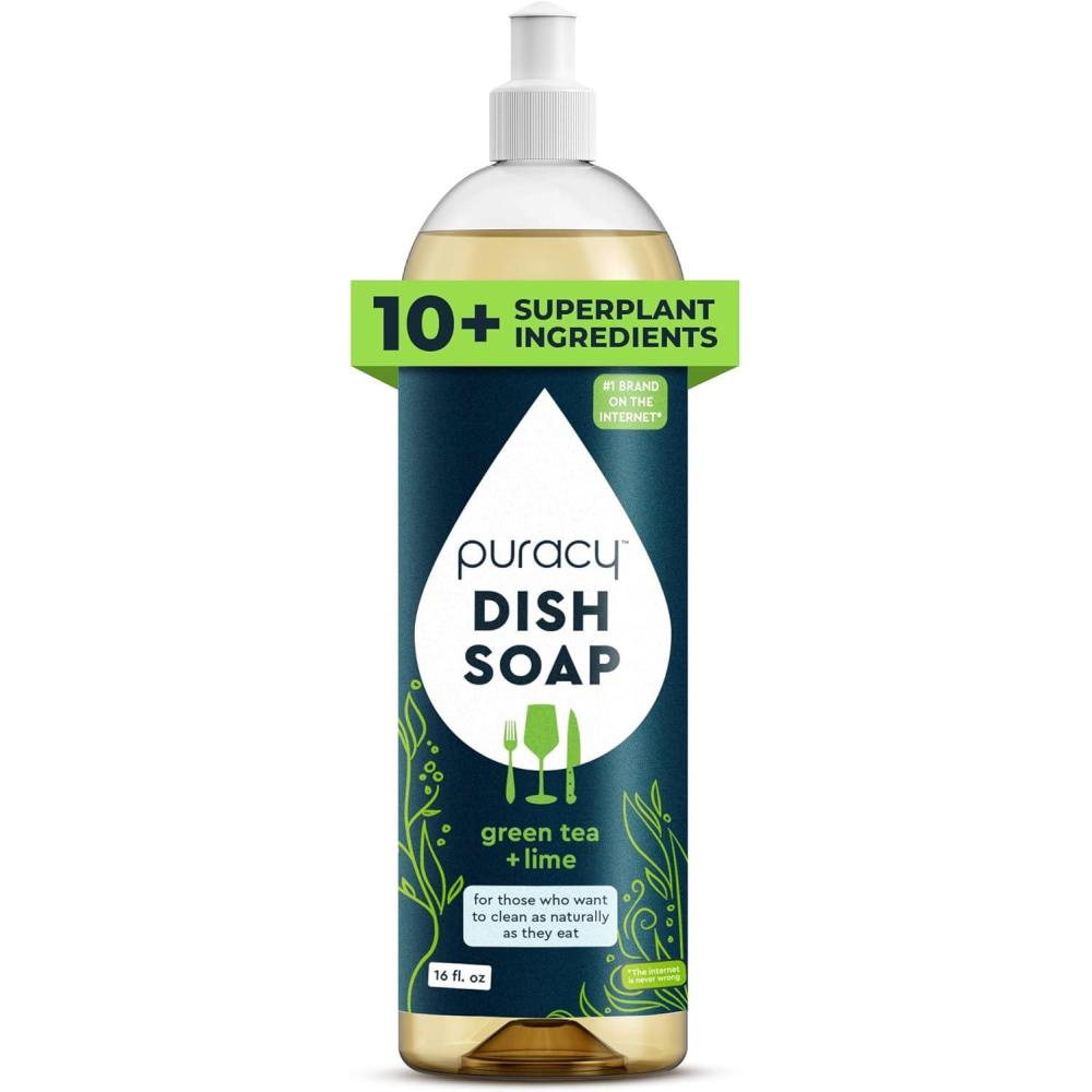 image:imagePuracy Natural Dish Soap Refill SkinSoftening PlantBased Liquid Dishwashing Detergent Soap CleanRinsing WaterSheeting Formula Organic Lemongrass 48 fl ozGreen Tea Lime