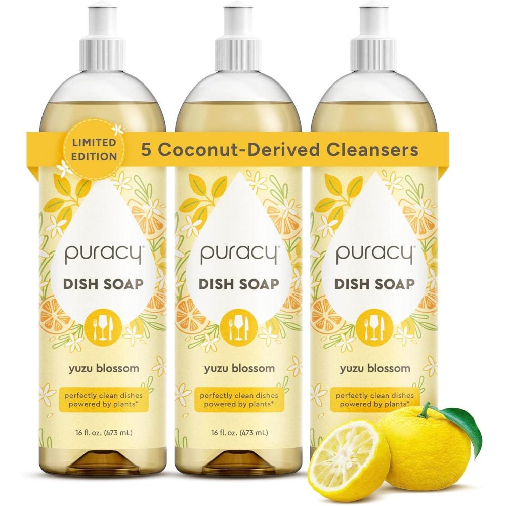 image:imagePuracy Natural Dish Soap Refill SkinSoftening PlantBased Liquid Dishwashing Detergent Soap CleanRinsing WaterSheeting Formula Organic Lemongrass 48 fl ozYuzu Blossom