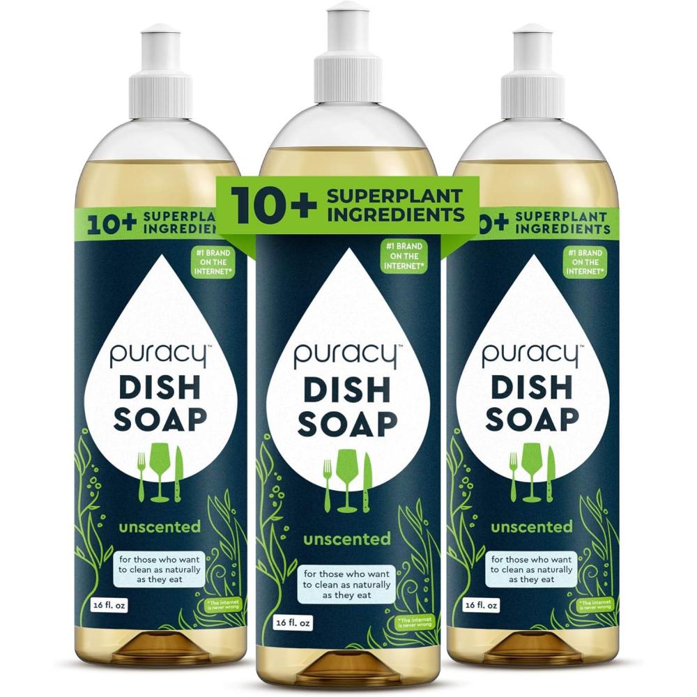 image:imagePuracy Natural Dish Soap Refill SkinSoftening PlantBased Liquid Dishwashing Detergent Soap CleanRinsing WaterSheeting Formula Organic Lemongrass 48 fl ozFree Clear