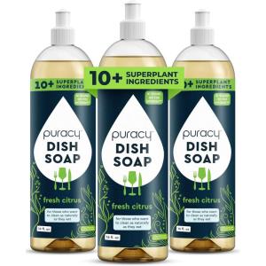 Puracy Natural Dish Soap Refill – Skin-Softening Plant-Based Liquid Dishwashing Detergent Soap, Clean-Rinsing Water-Sheeting Formula (Organic Lemongrass, 48 fl oz)(Citrus)