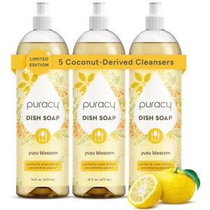 Puracy Natural Dish Soap Refill – Skin-Softening Plant-Based Liquid Dishwashing Detergent Soap, Clean-Rinsing Water-Sheeting Formula (Organic Lemongrass, 48 fl oz)(Yuzu Blossom)