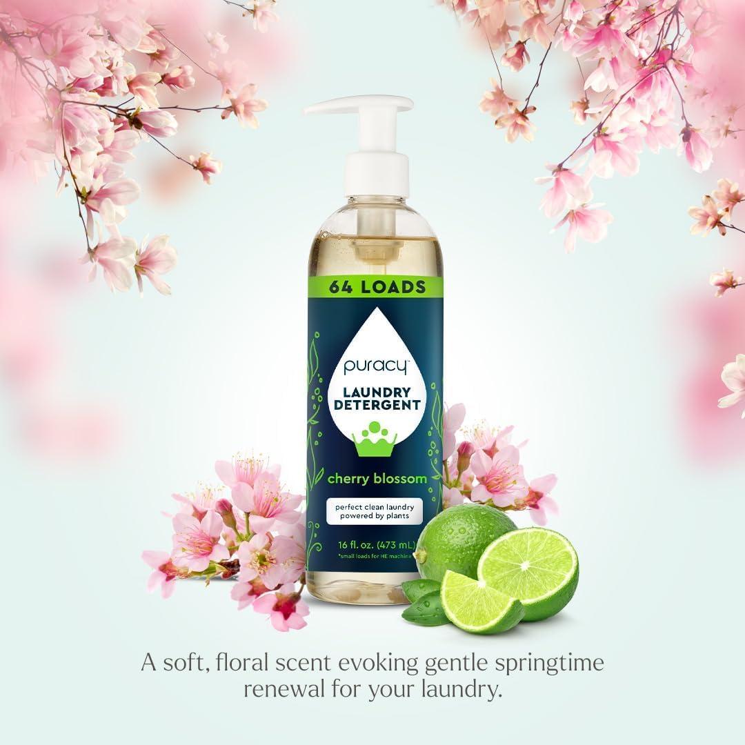 image:imagePuracy Laundry Detergent EnzymePowered Liquid Laundry Detergent Concentrate Natural LaundryDetergent Seen on TikTok NonToxic Cherry Blossom 16 fl oz 64 Loads