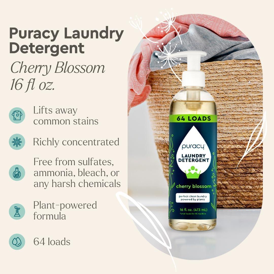 image:imagePuracy Laundry Detergent EnzymePowered Liquid Laundry Detergent Concentrate Natural LaundryDetergent Seen on TikTok NonToxic Cherry Blossom 16 fl oz 64 Loads