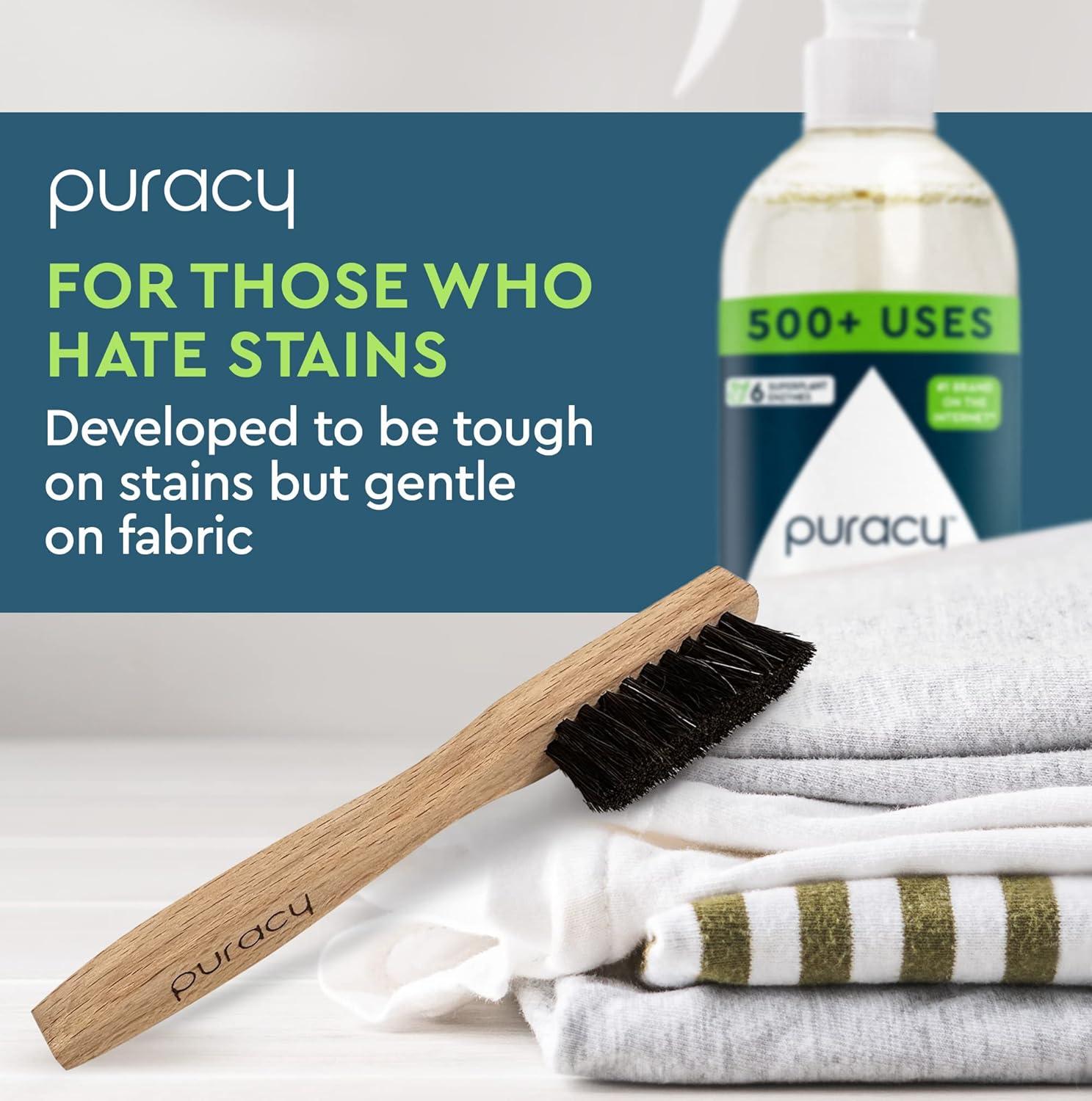 image:imagePuracy Stain Remover with Laundry Brush Natural Spot Cleaner Spray for Clothes and Laundry Travel and Oil Stain Removal 12oz