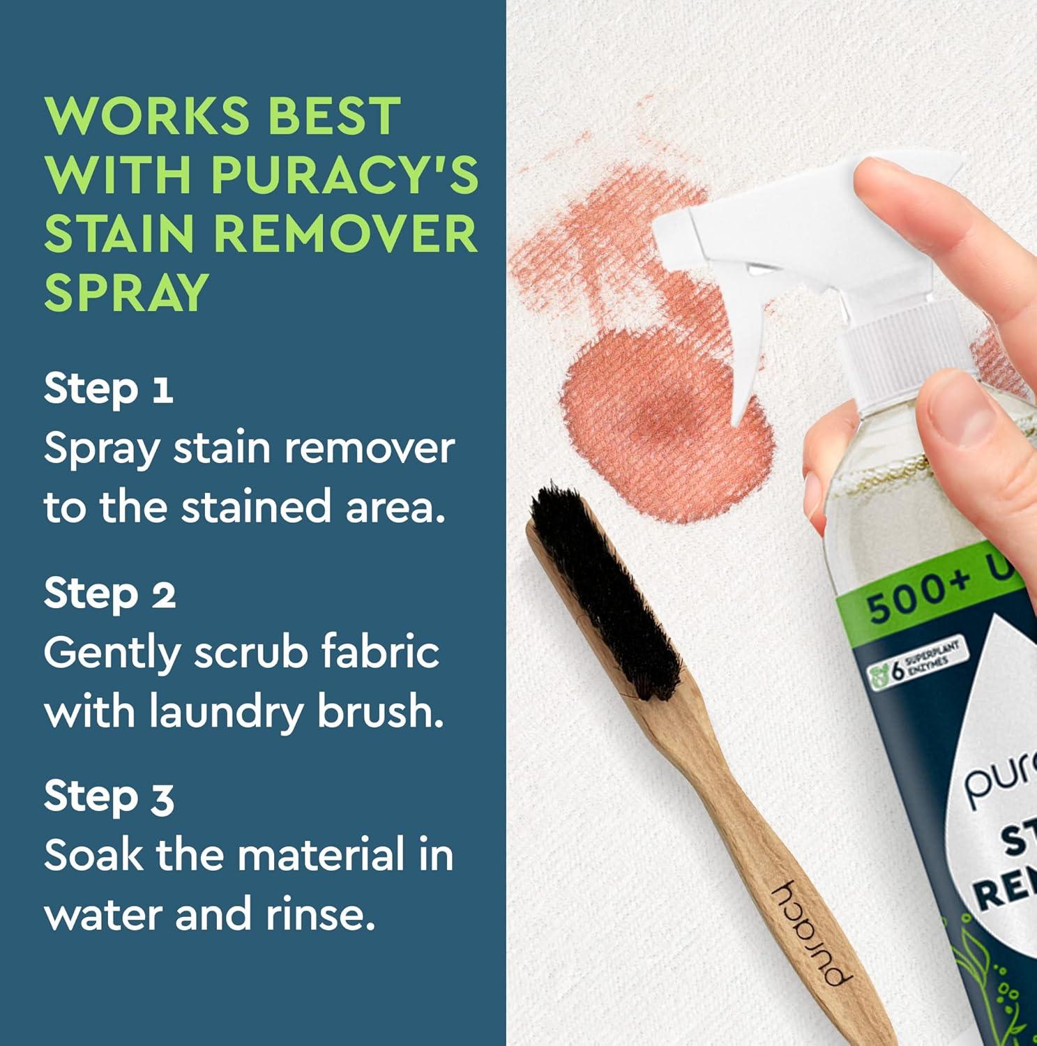 image:imagePuracy Stain Remover with Laundry Brush Natural Spot Cleaner Spray for Clothes and Laundry Travel and Oil Stain Removal 12oz