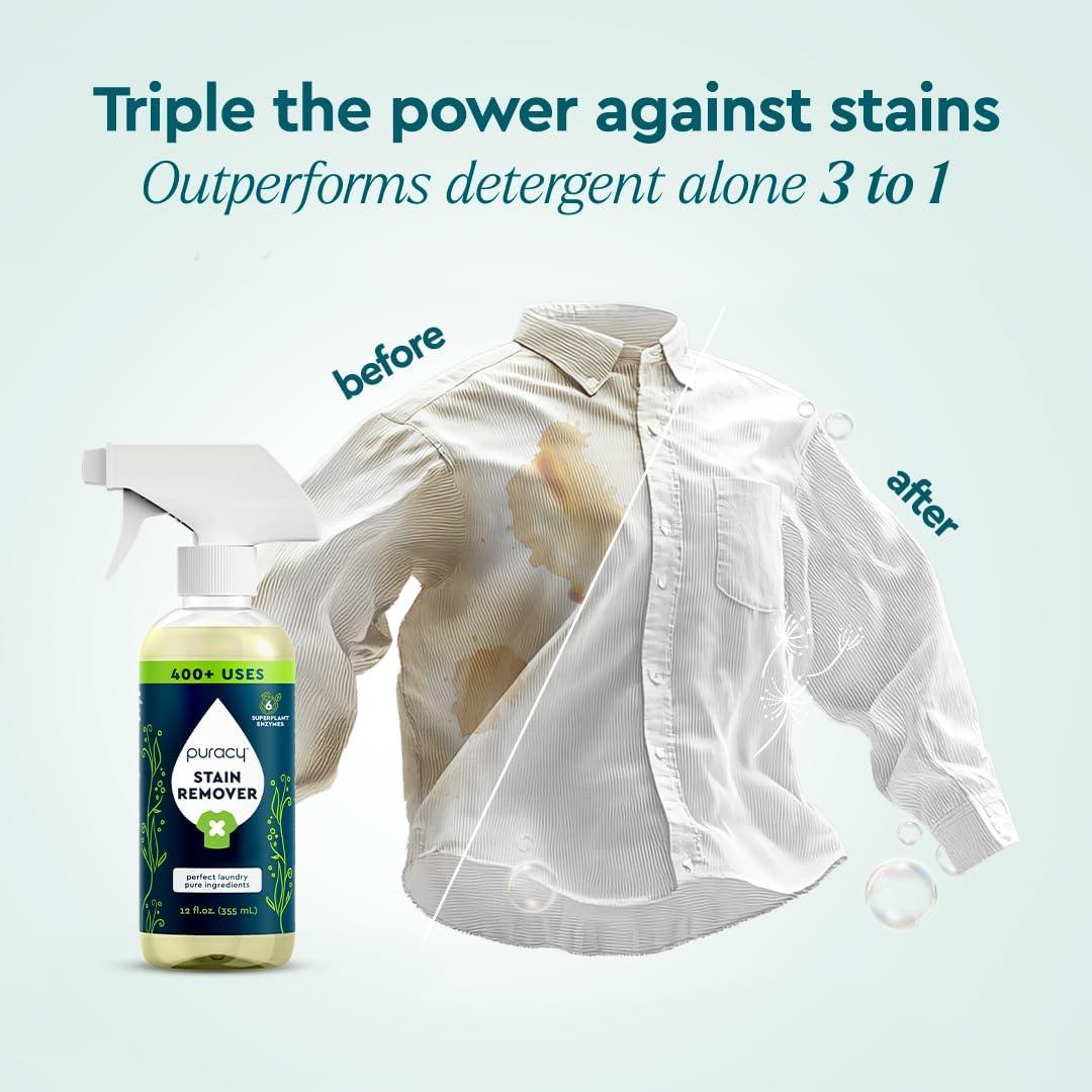 image:imagePuracy Stain Remover with Laundry Brush Natural Spot Cleaner Spray for Clothes and Laundry Travel and Oil Stain Removal 12oz