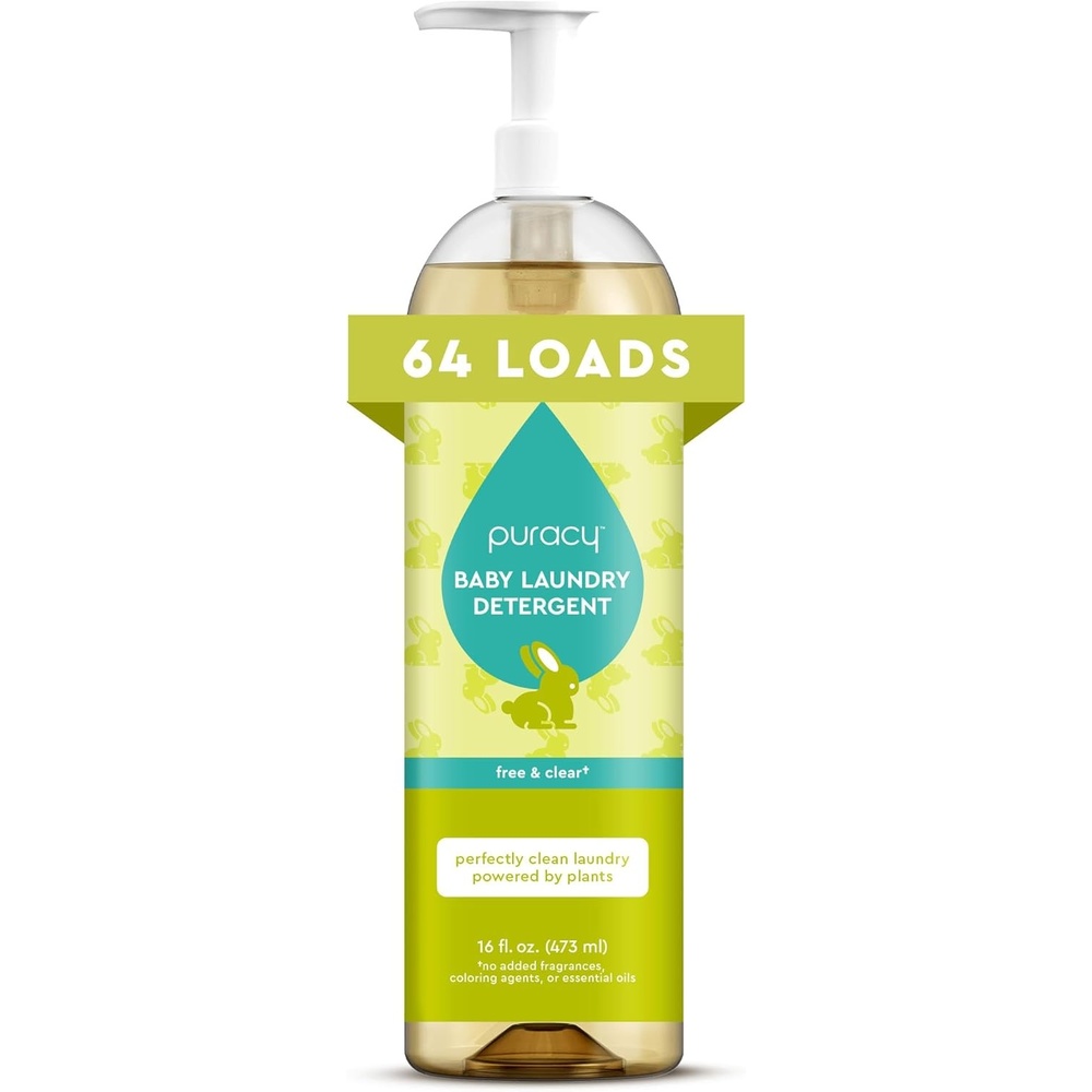 image:imagePuracy Laundry Detergent Pods with 2 BioPowered Enzymes Free and Clear for Sensitive Skin Richly Concentrated Washing Detergent Pods 32 CtBabyFree  Clear