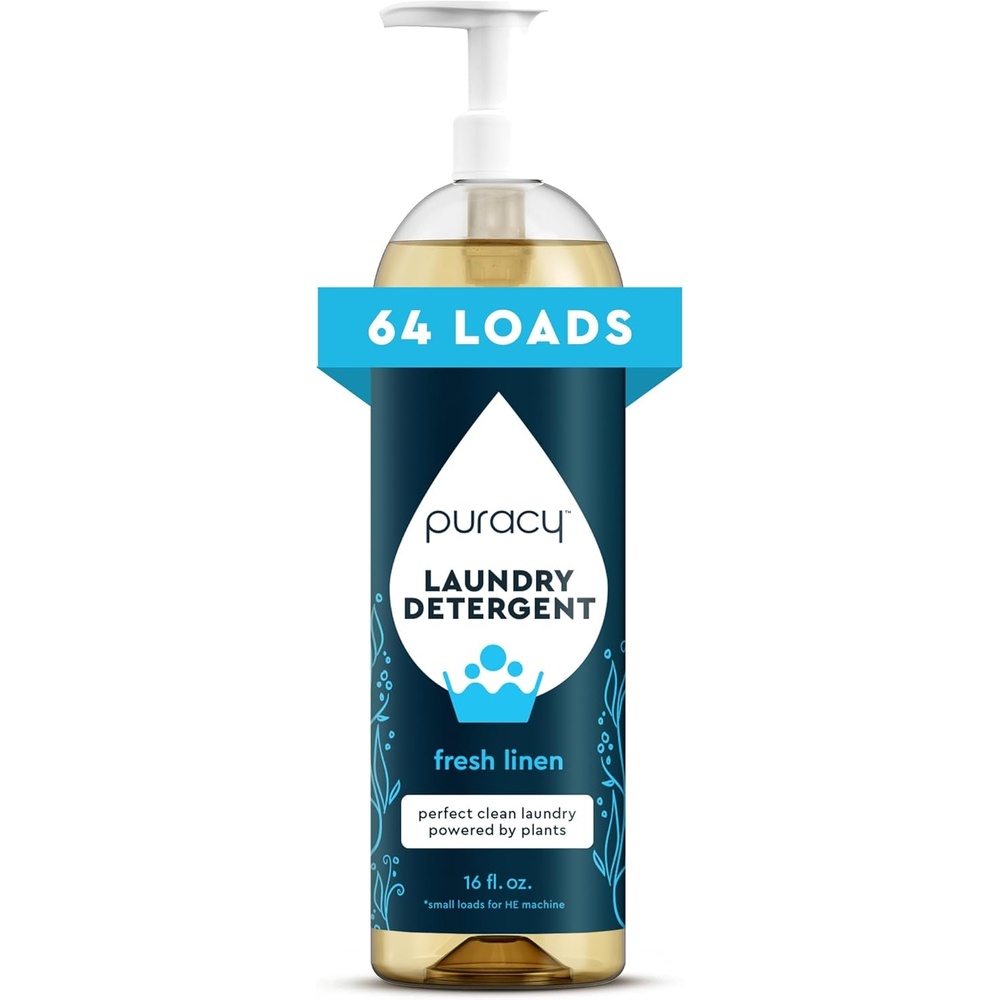 image:imagePuracy Laundry Detergent Pods with 2 BioPowered Enzymes Free and Clear for Sensitive Skin Richly Concentrated Washing Detergent Pods 32 CtFresh Linen